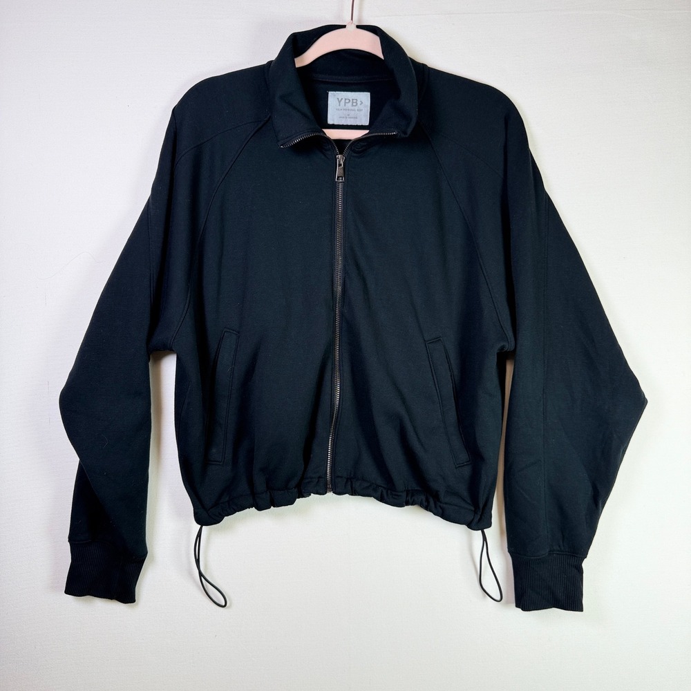 YPB Black Full Zip Bungee Hem Mock Neck Active Jacket Size M